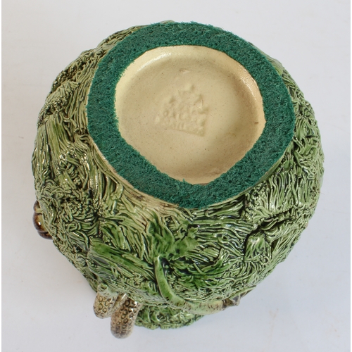 16 - A Bernard Pallisy style two-handled vase decorated with serpents, two lizards and beetles, impressed... 