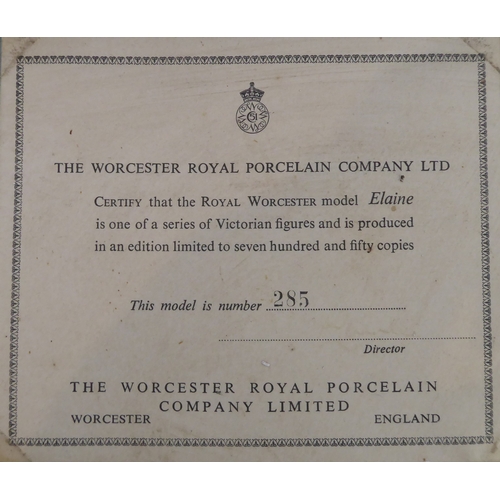 17 - A circa 1970 Royal Worcester porcelain figure, 'Elaine': limited edition no. 285, printed marks to u... 