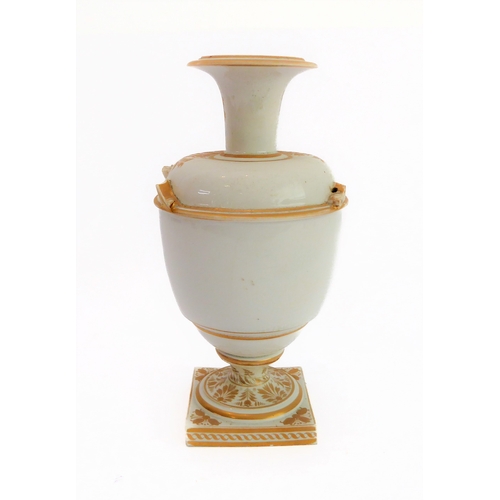 36 - An early 19th century Derby porcelain vase (minus two handles); waisted neck and urn-shaped body han... 