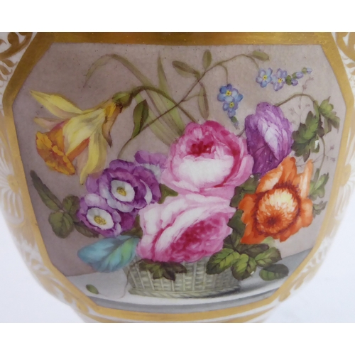 36 - An early 19th century Derby porcelain vase (minus two handles); waisted neck and urn-shaped body han... 