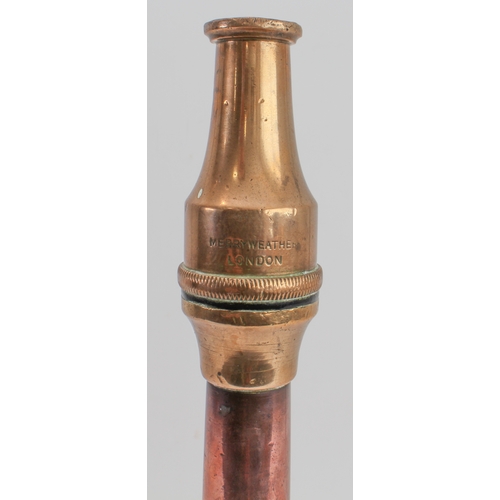 57 - A 19th century copper and brass-mounted Fire Brigade hose nozzle by Merryweather, London (39 cm)