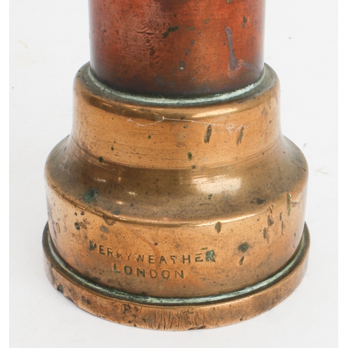 57 - A 19th century copper and brass-mounted Fire Brigade hose nozzle by Merryweather, London (39 cm)