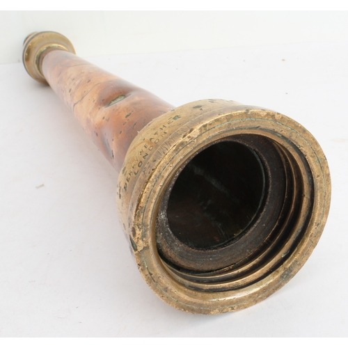 57 - A 19th century copper and brass-mounted Fire Brigade hose nozzle by Merryweather, London (39 cm)
