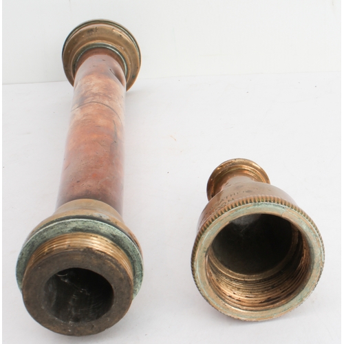 57 - A 19th century copper and brass-mounted Fire Brigade hose nozzle by Merryweather, London (39 cm)