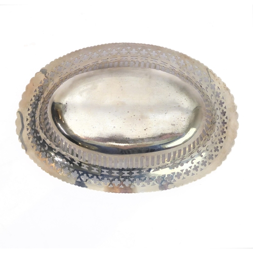 80 - A late 19th century sterling silver reticulated boat-shaped bowl, monogrammed 'D' and engraved '1873... 