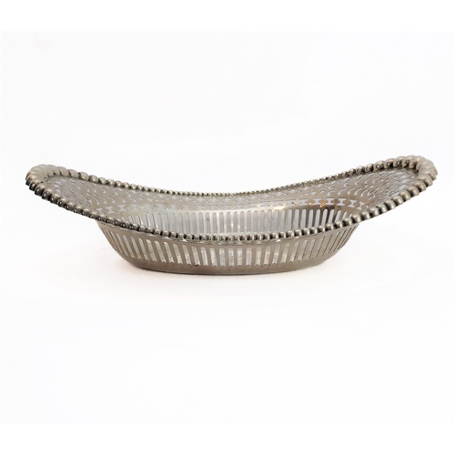 80 - A late 19th century sterling silver reticulated boat-shaped bowl, monogrammed 'D' and engraved '1873... 