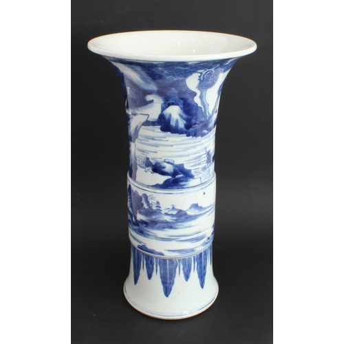 1 - A large 20th century Kangxi-style Chinese porcelain yen yen type vase: hand-decorated in underglaze ... 