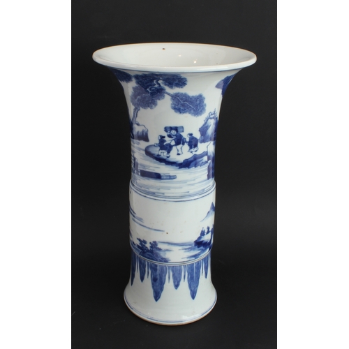 1 - A large 20th century Kangxi-style Chinese porcelain yen yen type vase: hand-decorated in underglaze ... 
