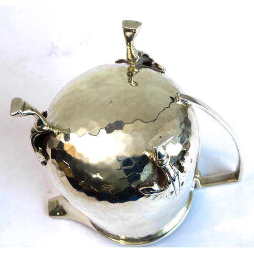 103 - A good hand-planished, hallmarked silver three-piece Arts and Crafts tea service to comprise: 
 a te... 