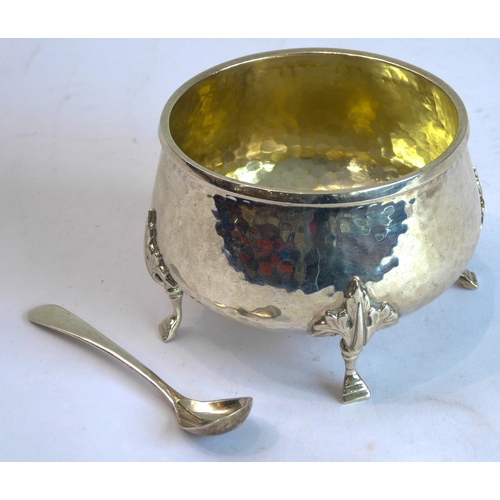 103 - A good hand-planished, hallmarked silver three-piece Arts and Crafts tea service to comprise: 
 a te... 