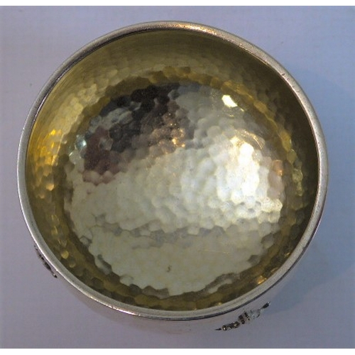 103 - A good hand-planished, hallmarked silver three-piece Arts and Crafts tea service to comprise: 
 a te... 