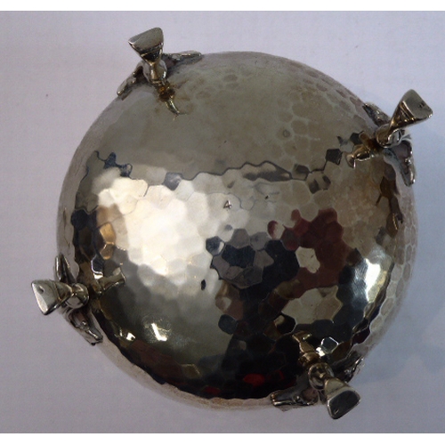 103 - A good hand-planished, hallmarked silver three-piece Arts and Crafts tea service to comprise: 
 a te... 