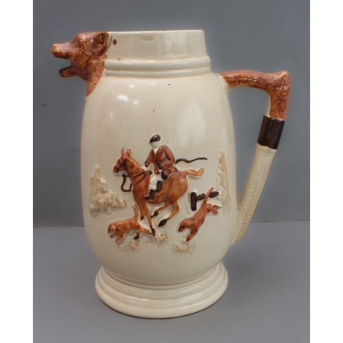 41 - A mixed lot of eight hunting themed pieces:
 1. a three-piece ceramic tea service with foxhunting de... 