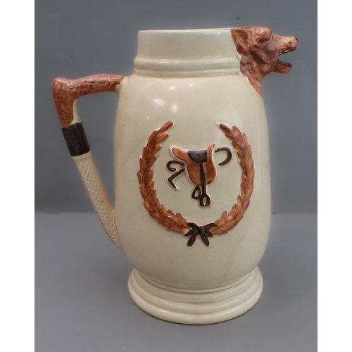 41 - A mixed lot of eight hunting themed pieces:
 1. a three-piece ceramic tea service with foxhunting de... 