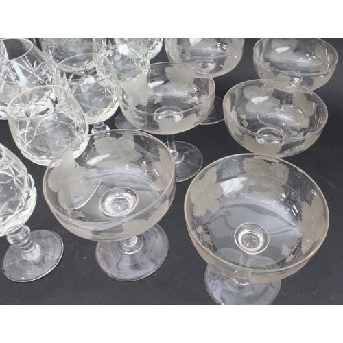 47 - A mixed lot to include:
 a set of six cut-glass champagne saucers;
 six assorted champagne flutes;
 ... 