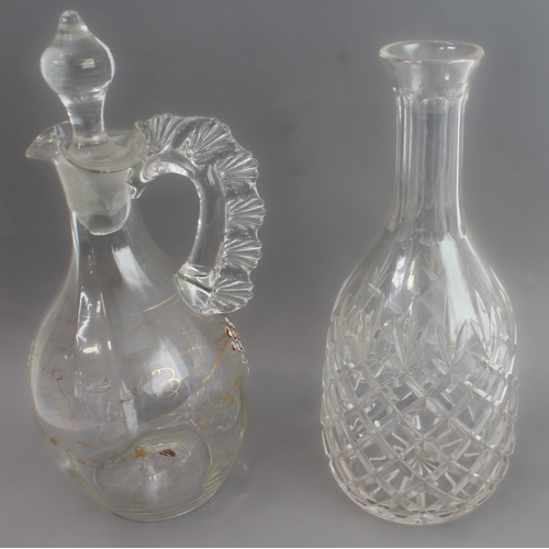 49 - Five pieces of 19th century glassware:
 a carafe and stopper, gilt-highlighted and decorated with gr... 