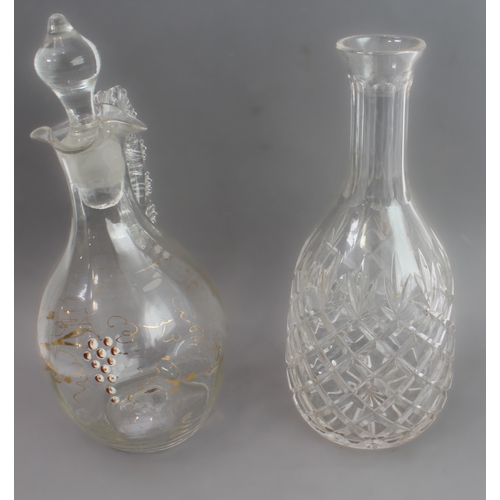 49 - Five pieces of 19th century glassware:
 a carafe and stopper, gilt-highlighted and decorated with gr... 