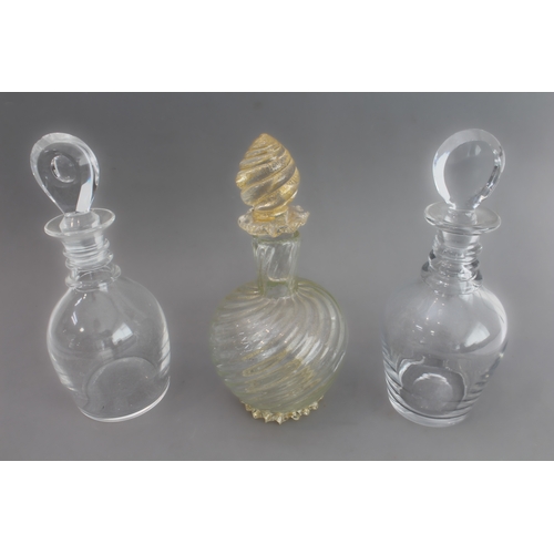 49 - Five pieces of 19th century glassware:
 a carafe and stopper, gilt-highlighted and decorated with gr... 