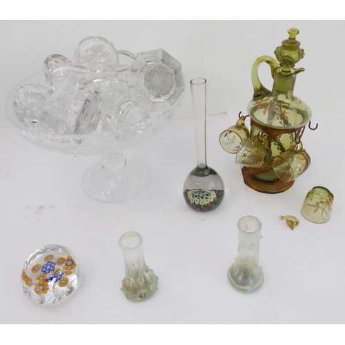 50 - An interesting assortment of glassware to include:
 a cut-glass pedestal bowl containing a variety o... 