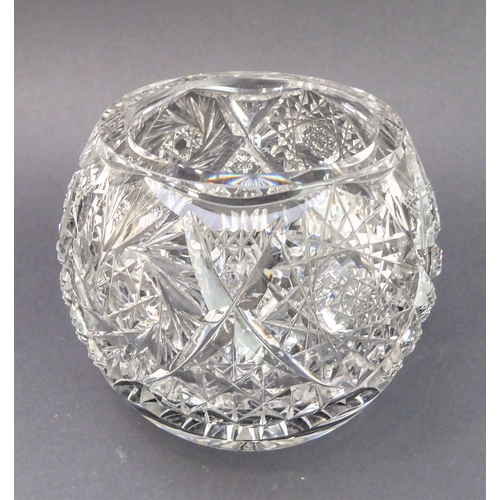 53 - A group of five:
 1. a late 19th century globe-and-shaft jug and stopper; 
 2. an ovoid hand-cut dec... 