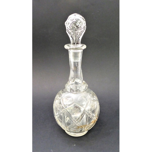 53 - A group of five:
 1. a late 19th century globe-and-shaft jug and stopper; 
 2. an ovoid hand-cut dec... 