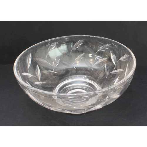 55 - A large Art Deco style clear-glass flowerhead-shaped punch bowl (41.5 diameter x 16.5 cm high) with ... 