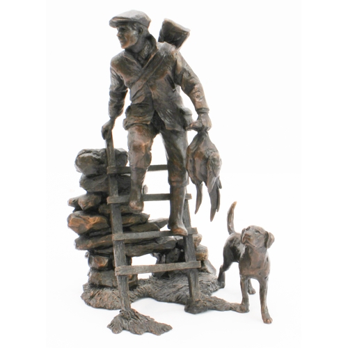 61 - Two sculptures:
 1. Gun and gundog climbing overa wall - limited edition bronze (4 of 75) with maker... 