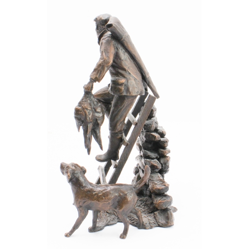 61 - Two sculptures:
 1. Gun and gundog climbing overa wall - limited edition bronze (4 of 75) with maker... 