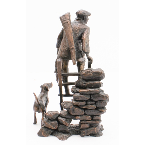 61 - Two sculptures:
 1. Gun and gundog climbing overa wall - limited edition bronze (4 of 75) with maker... 