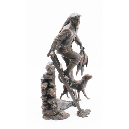 61 - Two sculptures:
 1. Gun and gundog climbing overa wall - limited edition bronze (4 of 75) with maker... 