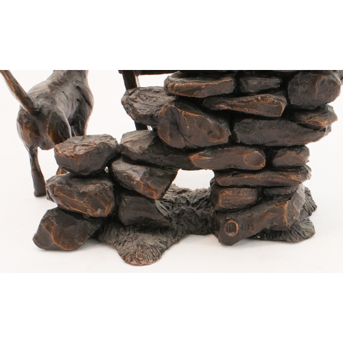 61 - Two sculptures:
 1. Gun and gundog climbing overa wall - limited edition bronze (4 of 75) with maker... 