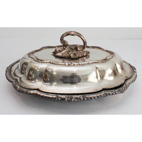 90 - Silver-plated items to include:
 a pair of late 19th/early 20th century silver-plated entrée dishes;... 