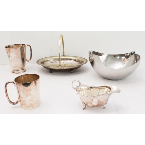 97 - Silver plate to include:
 a modern Robert Welch shaped fruit bowl; 
 a presentation tankard engraved... 