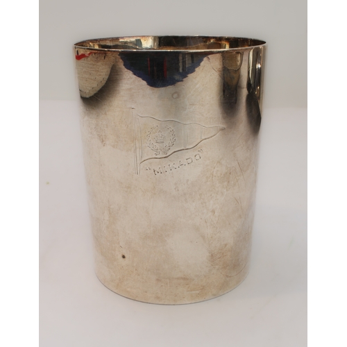 97 - Silver plate to include:
 a modern Robert Welch shaped fruit bowl; 
 a presentation tankard engraved... 