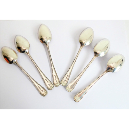73 - A set of six 19th century hallmarked silver teaspoons having beaded edges.
