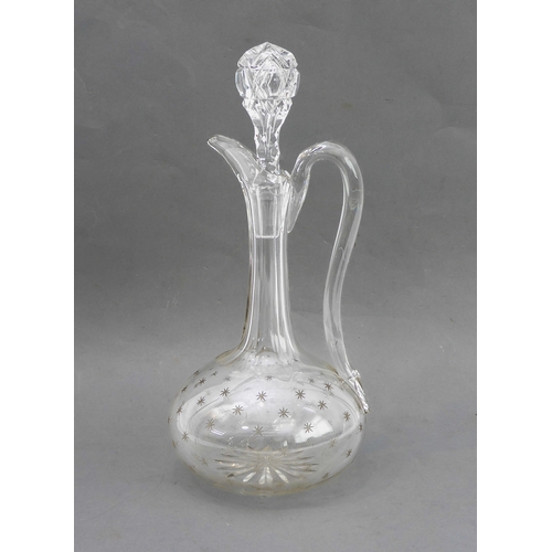 53 - A group of five:
 1. a late 19th century globe-and-shaft jug and stopper; 
 2. an ovoid hand-cut dec... 