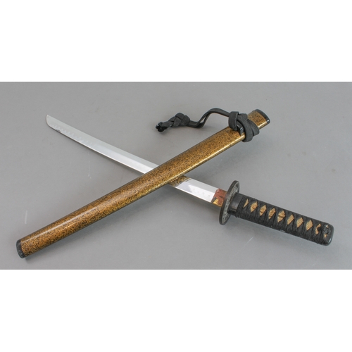 134 - A modern (late 20th century) Japanese shoto: the handle with menuki and tsuka-ito; the cast pierced ... 