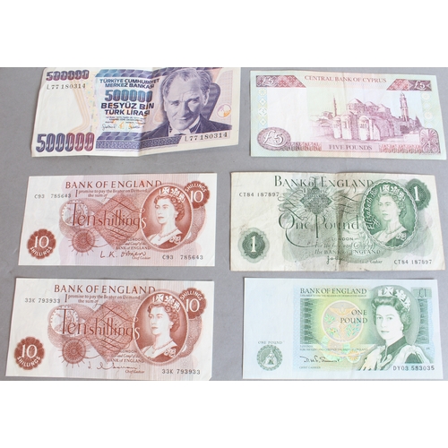 146 - A collection of stamps and 12 banknotes:
 1. a sheet of 60 stamps Robert Burns 4d stamps and a 1966 ... 