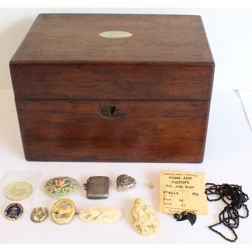 163 - A mid-19th century rosewood work-box and its contents to include:
 a 19th century hallmarked silver ... 