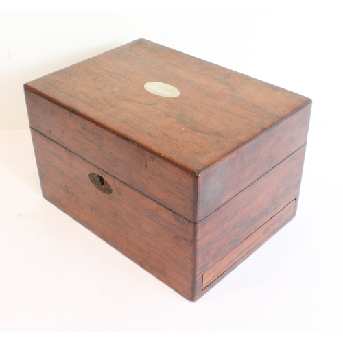 163 - A mid-19th century rosewood work-box and its contents to include:
 a 19th century hallmarked silver ... 