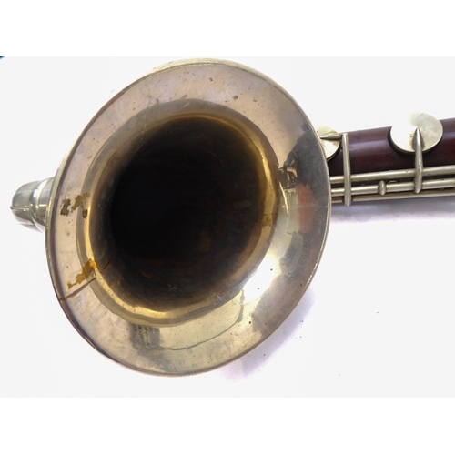168 - A Buffet Crampon (Paris) basset horn: both hardwood sections with maker's gilt stamp and the bell so... 