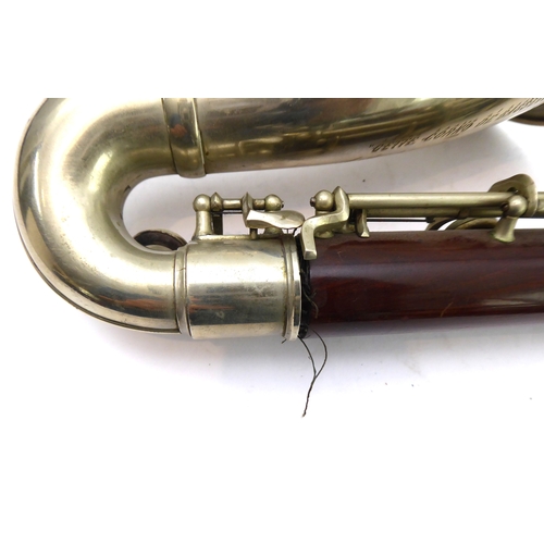 168 - A Buffet Crampon (Paris) basset horn: both hardwood sections with maker's gilt stamp and the bell so... 