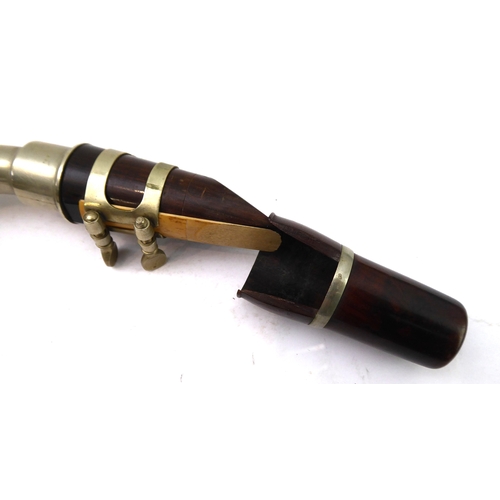 168 - A Buffet Crampon (Paris) basset horn: both hardwood sections with maker's gilt stamp and the bell so... 