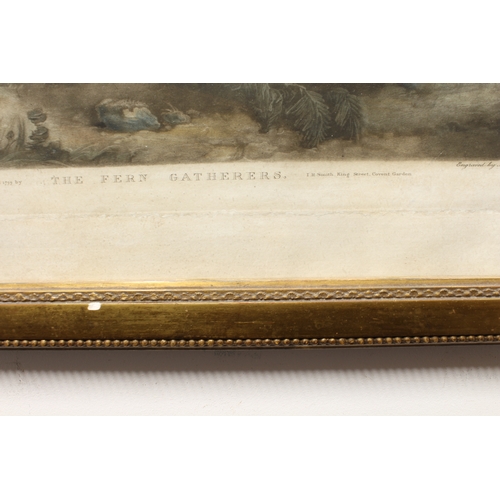 258 - After George Morland - 'The Fern Gatherers', hand-coloured 18th century mezzotint (48 x 47 cm). Glaz... 