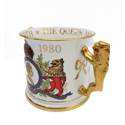 3 - A fine Paragon English Bone China two-handled loving cup: finely hand-gilded and the two handles mod... 