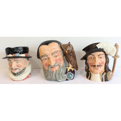 34 - Eight Royal Doulton character jugs:
 Devil & Saint (mid-20th century);
 Aramis (D6441);
 Athos (D643... 