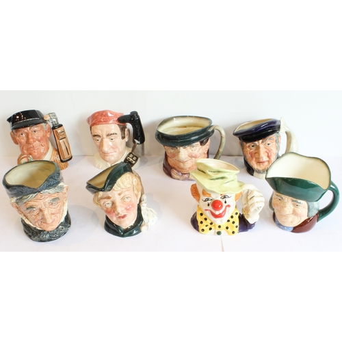 36 - Eight Royal Doulton character jugs:
 Capt Ahab (D6500);
 Granny;
 The Clown (D6834);
 Bootmaker (D65... 