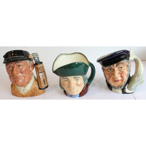 36 - Eight Royal Doulton character jugs:
 Capt Ahab (D6500);
 Granny;
 The Clown (D6834);
 Bootmaker (D65... 