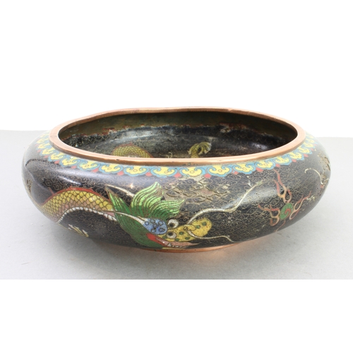 55 - Three cloisonné decorated Chinese pieces:
 1. a late 19th to early 20th century Chinese bowl of squa... 
