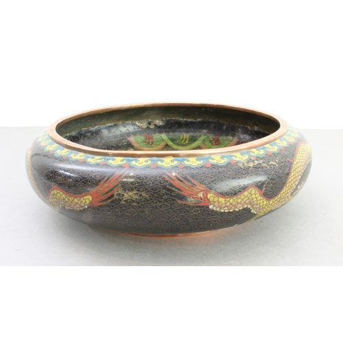 55 - Three cloisonné decorated Chinese pieces:
 1. a late 19th to early 20th century Chinese bowl of squa... 